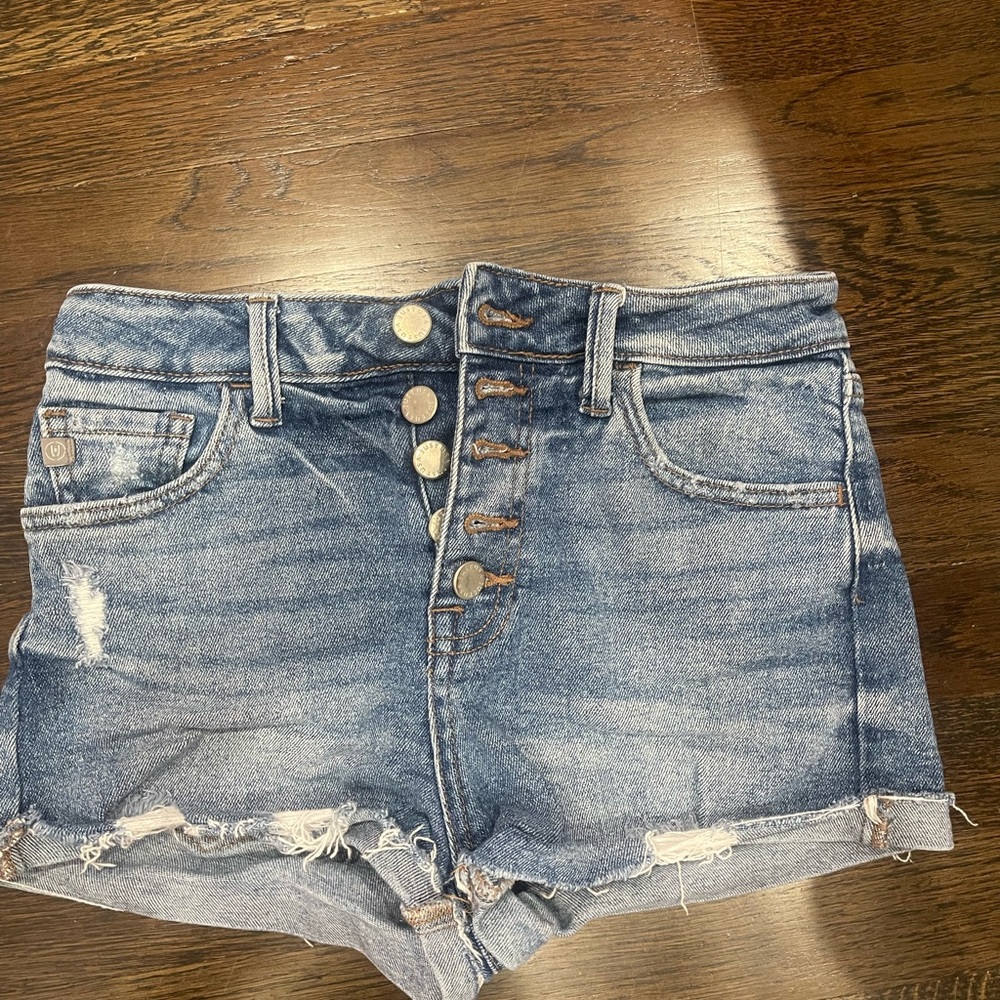 Just USA Blue Distressed Button-Fly Jean Shorts